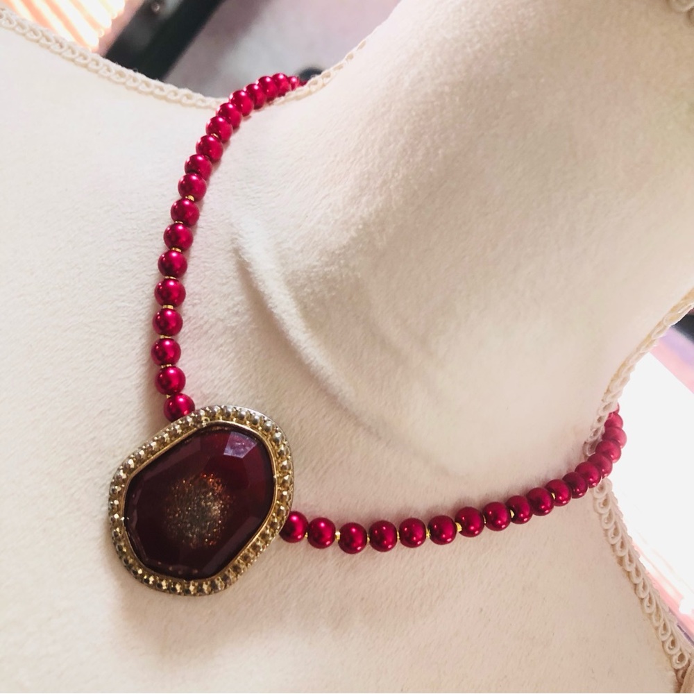 Handcrafted repurpose faceted glitter dome pendant Czech glass Pearl necklace